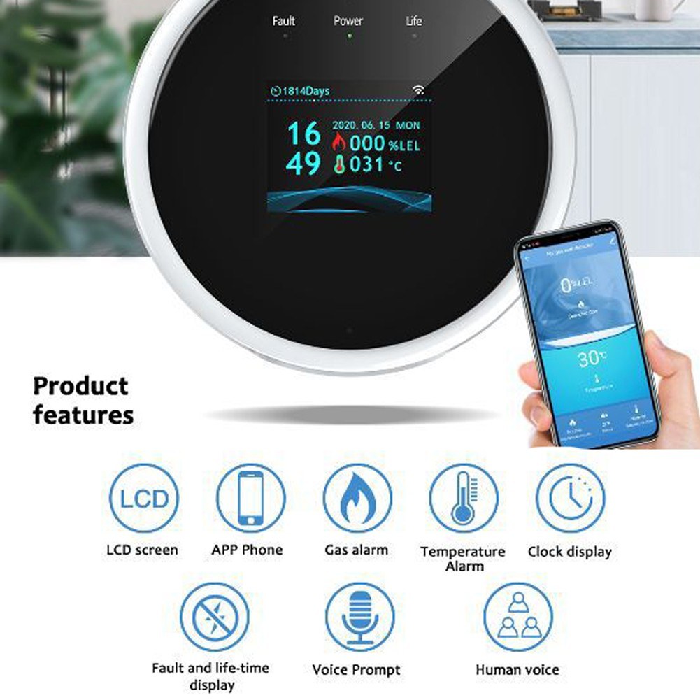 Tuya WiFi Smart Natural Gas Leak Detector, Compatible with Alexa & Google Assistant