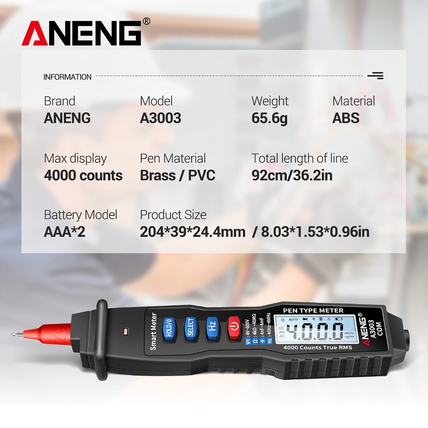ANENG Handheld Digital Pen Multimeter, 4000 Counts LCD with NCV, AC/DC Voltmeter, Ohmmeter, Resistance, Capacitance, Frequency Testing, Live Line Detection, Data Hold, and Flashlight
