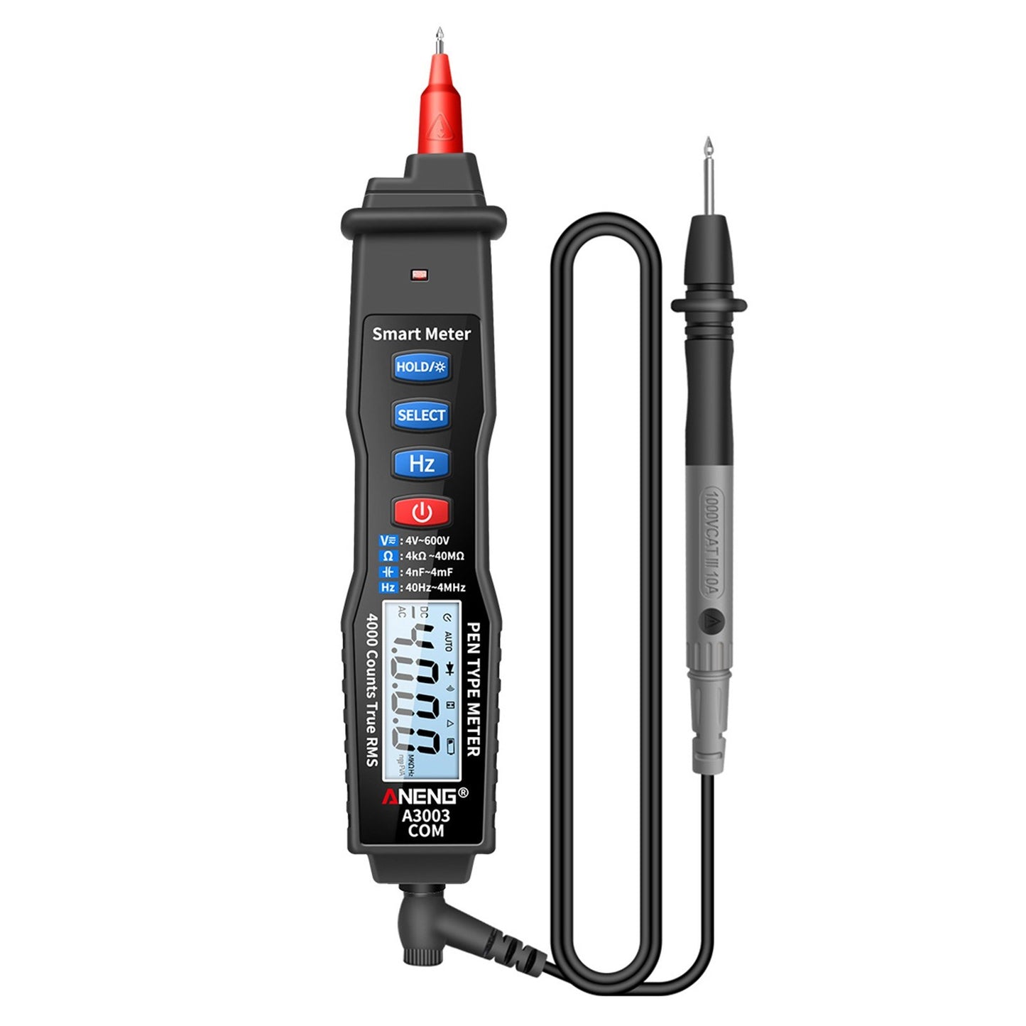 ANENG Handheld Digital Pen Multimeter, 4000 Counts LCD with NCV, AC/DC Voltmeter, Ohmmeter, Resistance, Capacitance, Frequency Testing, Live Line Detection, Data Hold, and Flashlight