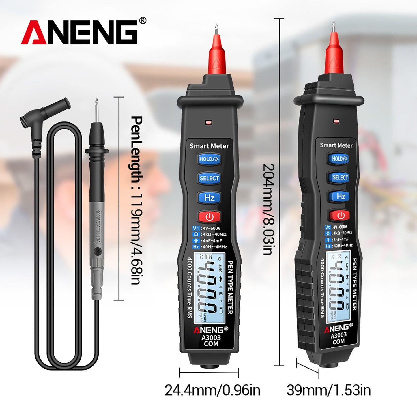 ANENG Handheld Digital Pen Multimeter, 4000 Counts LCD with NCV, AC/DC Voltmeter, Ohmmeter, Resistance, Capacitance, Frequency Testing, Live Line Detection, Data Hold, and Flashlight