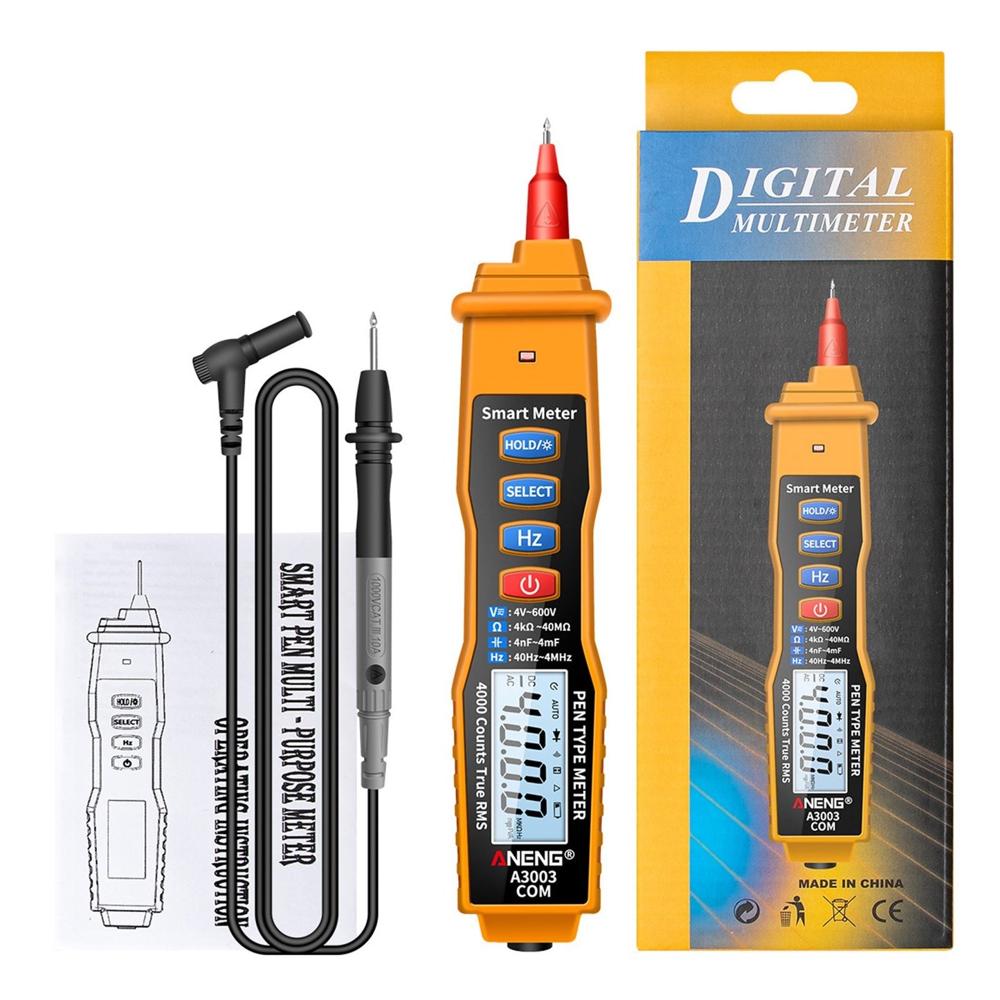 ANENG Handheld Digital Pen Multimeter, 4000 Counts LCD with NCV, AC/DC Voltmeter, Ohmmeter, Resistance, Capacitance, Frequency Testing, Live Line Detection, Data Hold, and Flashlight