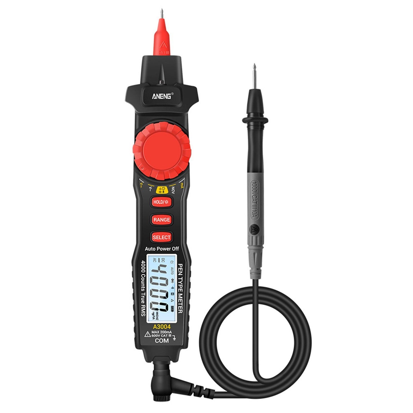 ANENG A3004 Digital Pen Multimeter with Auto Range NCV, Volt/Amp/Ohm Meter, Capacitance & Diode Test, Continuity Alarm, Backlit LCD, Data Hold, Flashlight