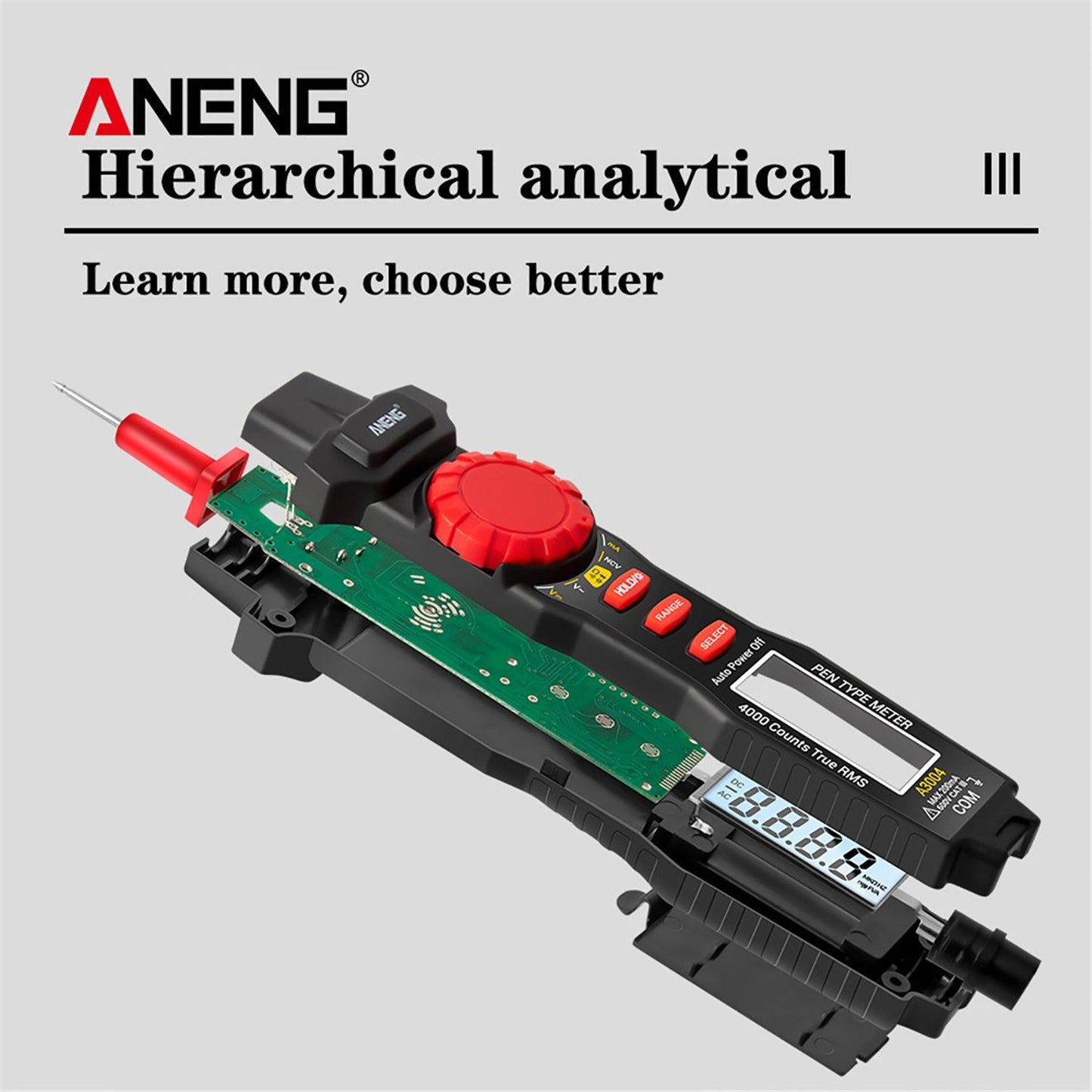 ANENG A3004 Digital Pen Multimeter with Auto Range NCV, Volt/Amp/Ohm Meter, Capacitance & Diode Test, Continuity Alarm, Backlit LCD, Data Hold, Flashlight