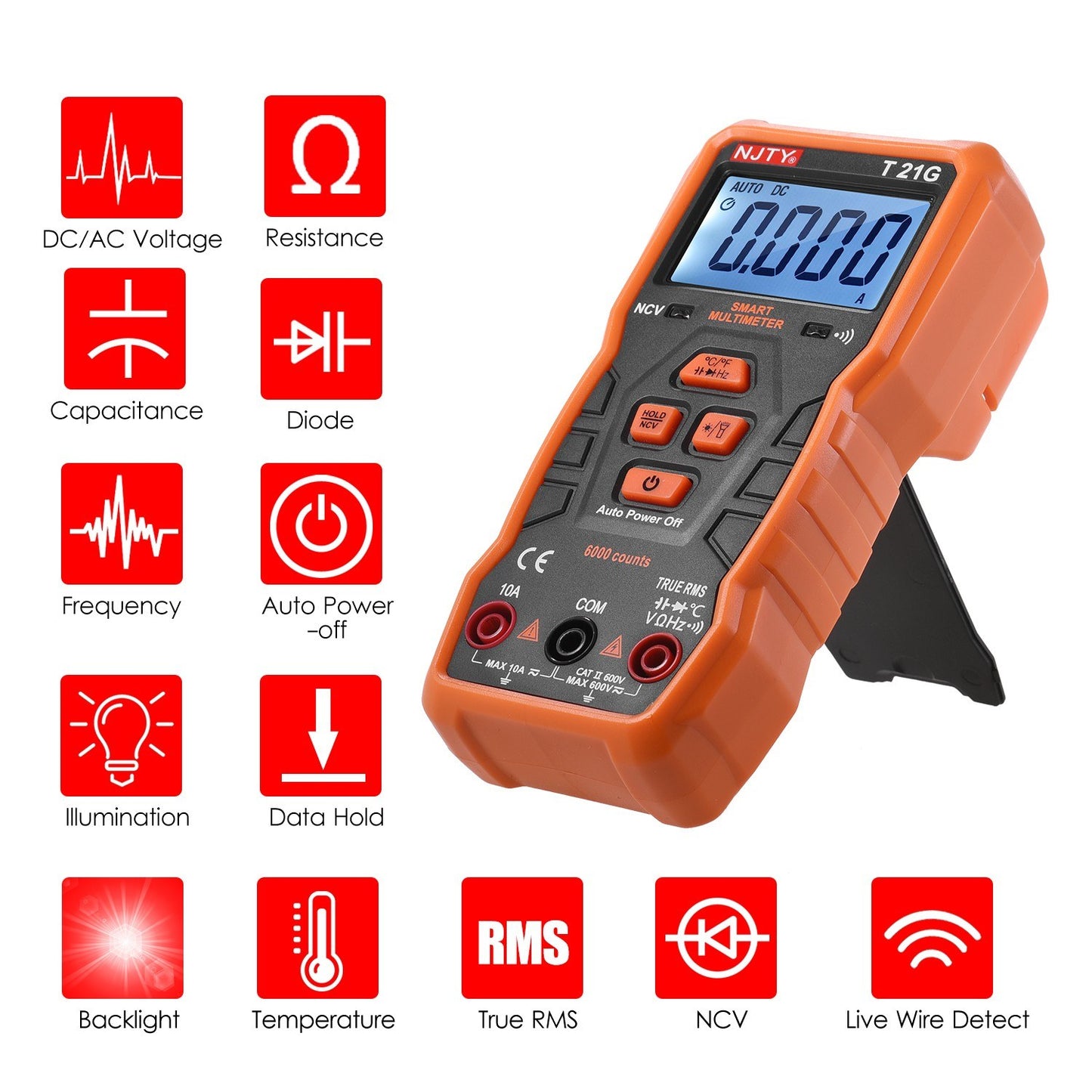 Mini Smart Multimeter 6000 Counts True RMS Universal Meter NJTY T21G