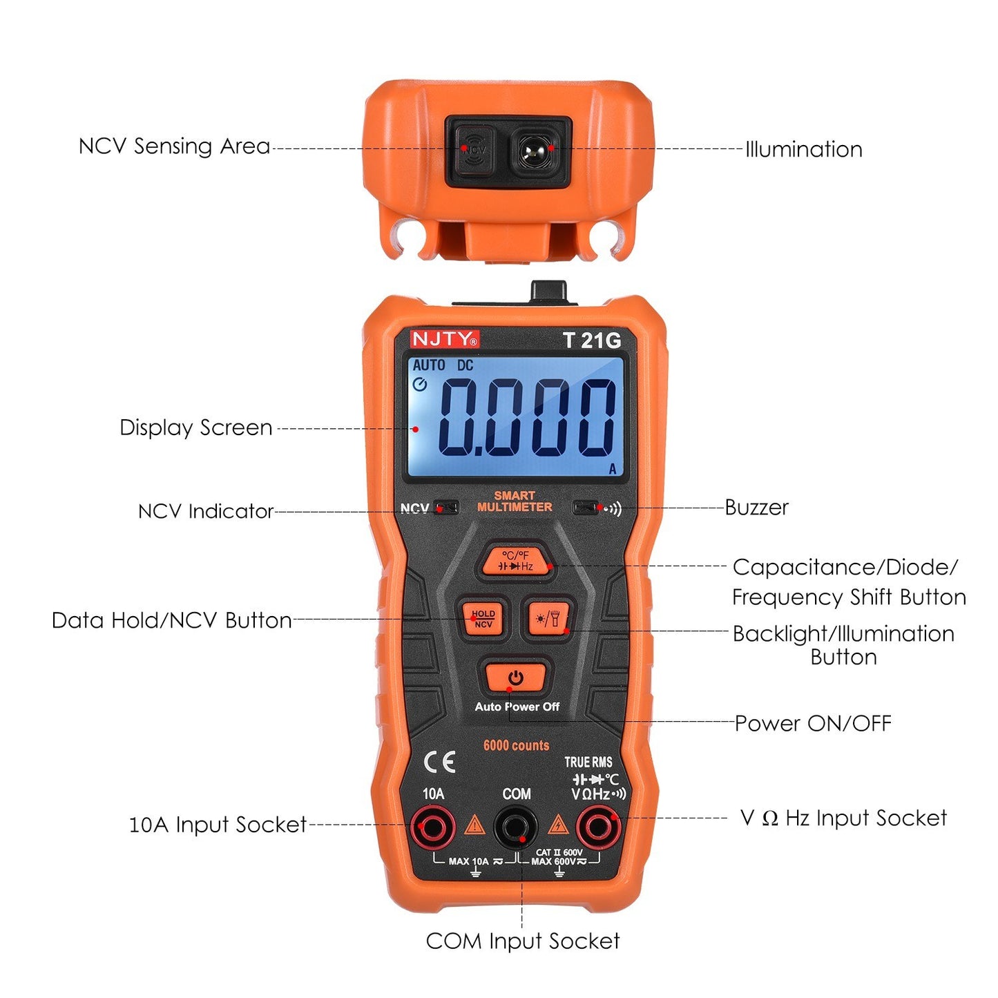Mini Smart Multimeter 6000 Counts True RMS Universal Meter NJTY T21G
