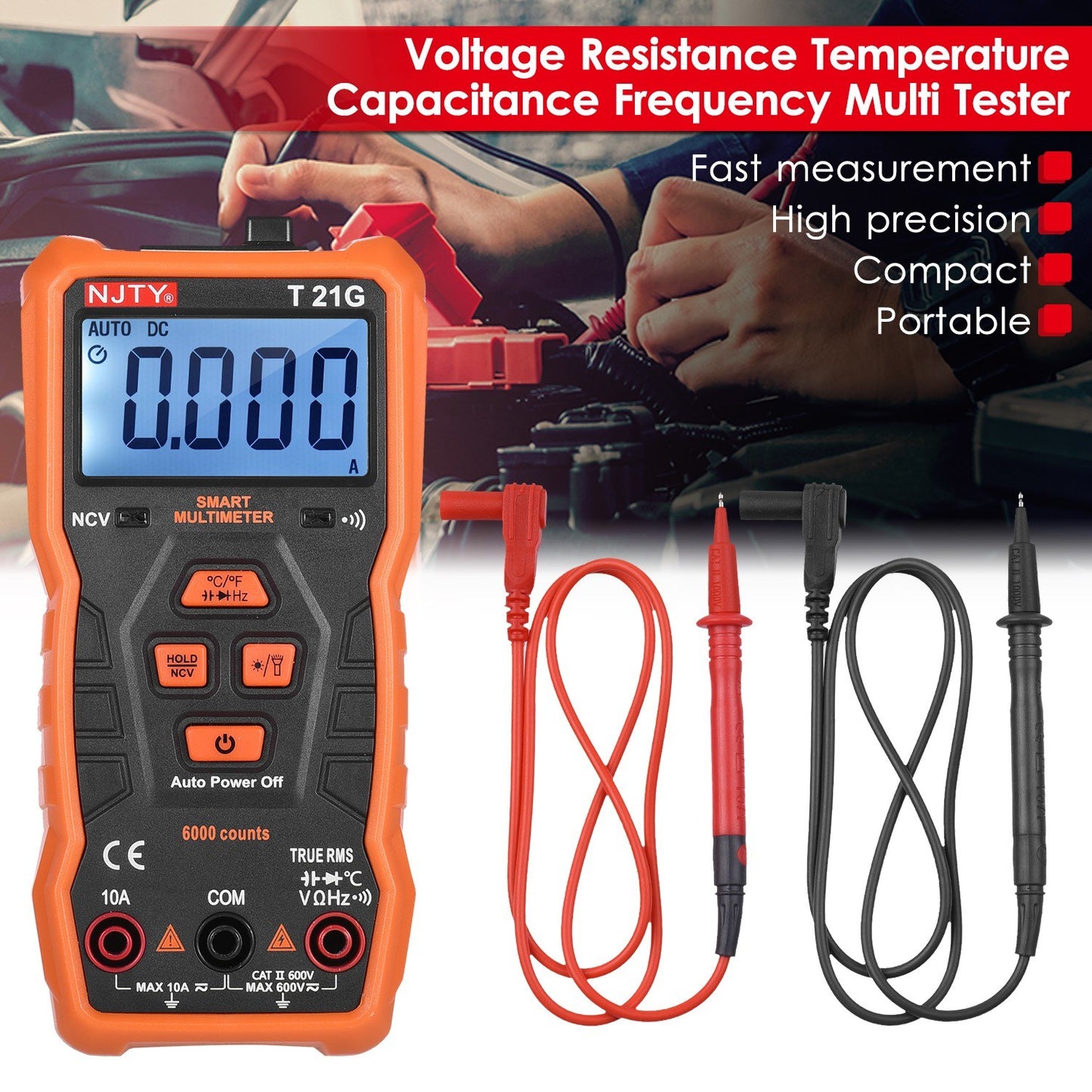 Mini Smart Multimeter 6000 Counts True RMS Universal Meter NJTY T21G