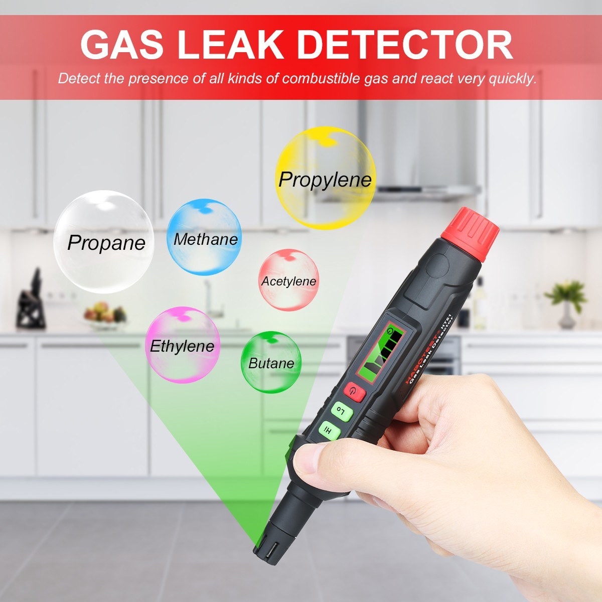 Portable Combustible Gas Leak Detector Alarm by HABOTEST - Detects Propane, Methane, Natural Gas with Audible & Visual Alerts