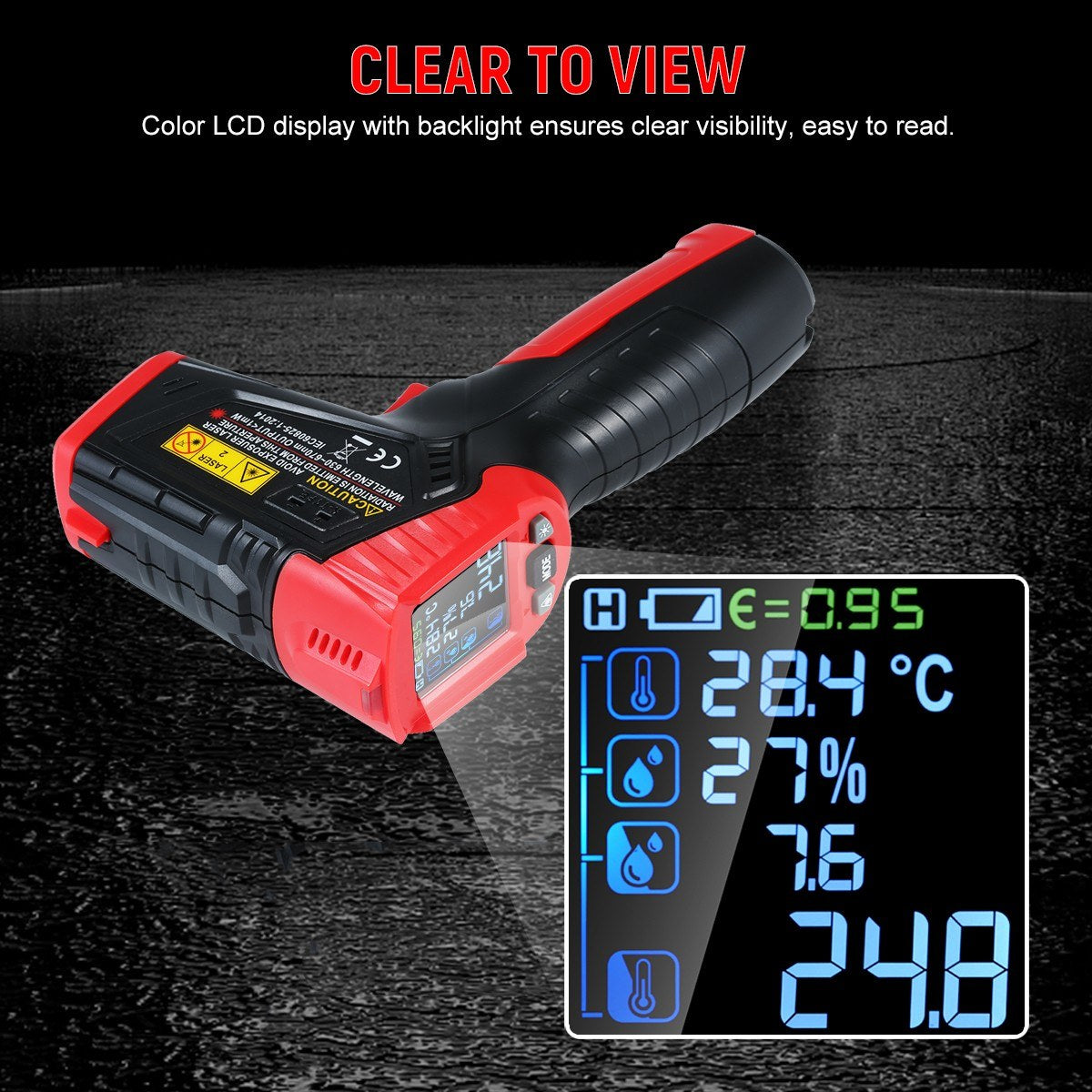 Multifunctional Infrared Thermometer with K-Type Thermocouple, UV Leak Detection, and Adjustable Emissivity for HVAC and Automotive Use