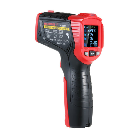 Multifunctional Infrared Thermometer with K-Type Thermocouple, UV Leak Detection, and Adjustable Emissivity for HVAC and Automotive Use