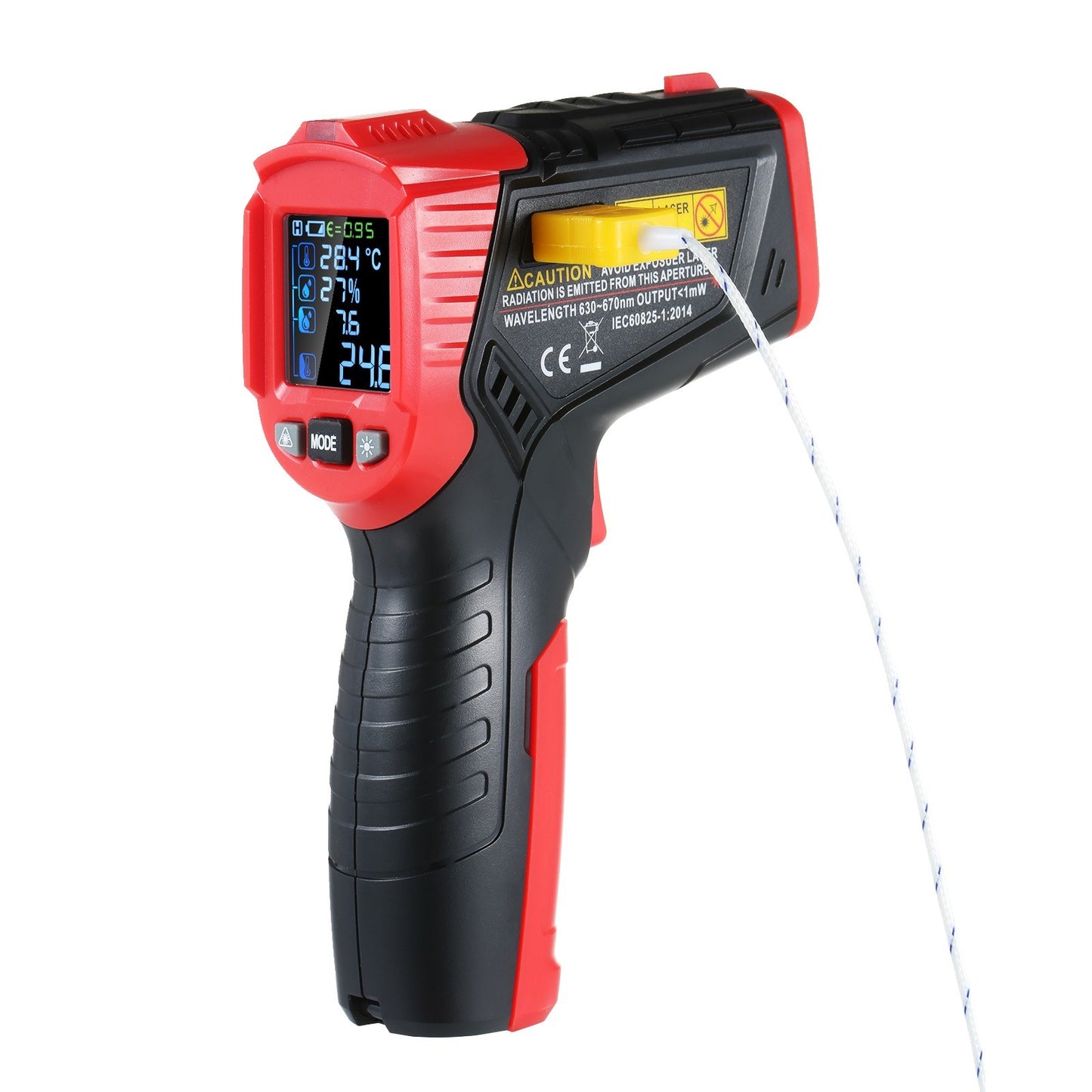 Multifunctional Infrared Thermometer with K-Type Thermocouple, UV Leak Detection, and Adjustable Emissivity for HVAC and Automotive Use