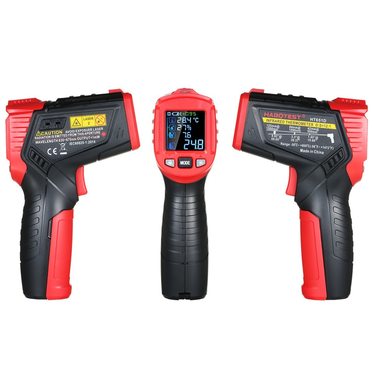 Multifunctional Infrared Thermometer with K-Type Thermocouple, UV Leak Detection, and Adjustable Emissivity for HVAC and Automotive Use