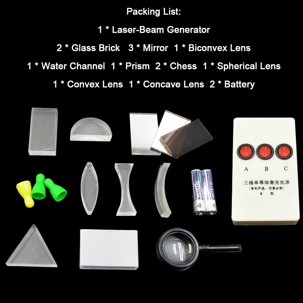 Optical Lens & Prism Set: Laboratory Equipment with Concave & Convex Lenses