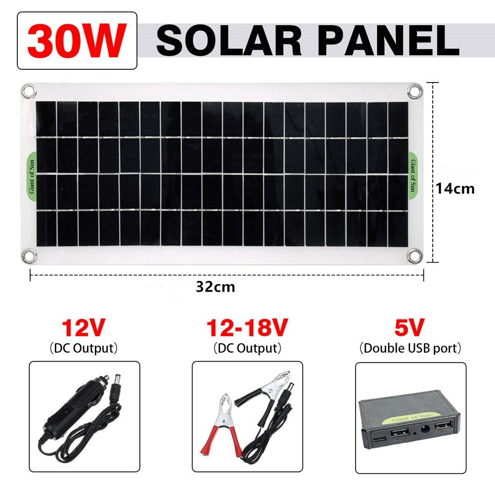 Flexible 30W Polycrystalline Solar Panel for Camping, Car Travel, and Outdoor Emergency Power