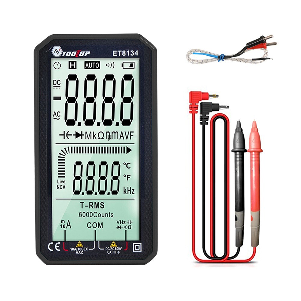 TOOLTOP ET8134 Portable 4.7 LCD Multimeter - DC/AC Voltage & Current, Capacitance, Resistance Measurement with Backlight