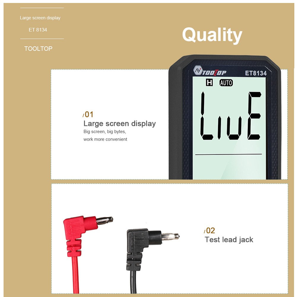 TOOLTOP ET8134 Portable 4.7 LCD Multimeter - DC/AC Voltage & Current, Capacitance, Resistance Measurement with Backlight