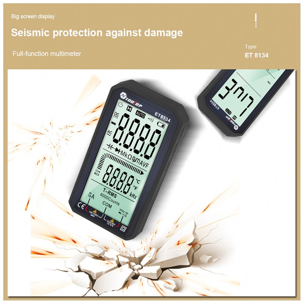 TOOLTOP ET8134 Portable 4.7 LCD Multimeter - DC/AC Voltage & Current, Capacitance, Resistance Measurement with Backlight