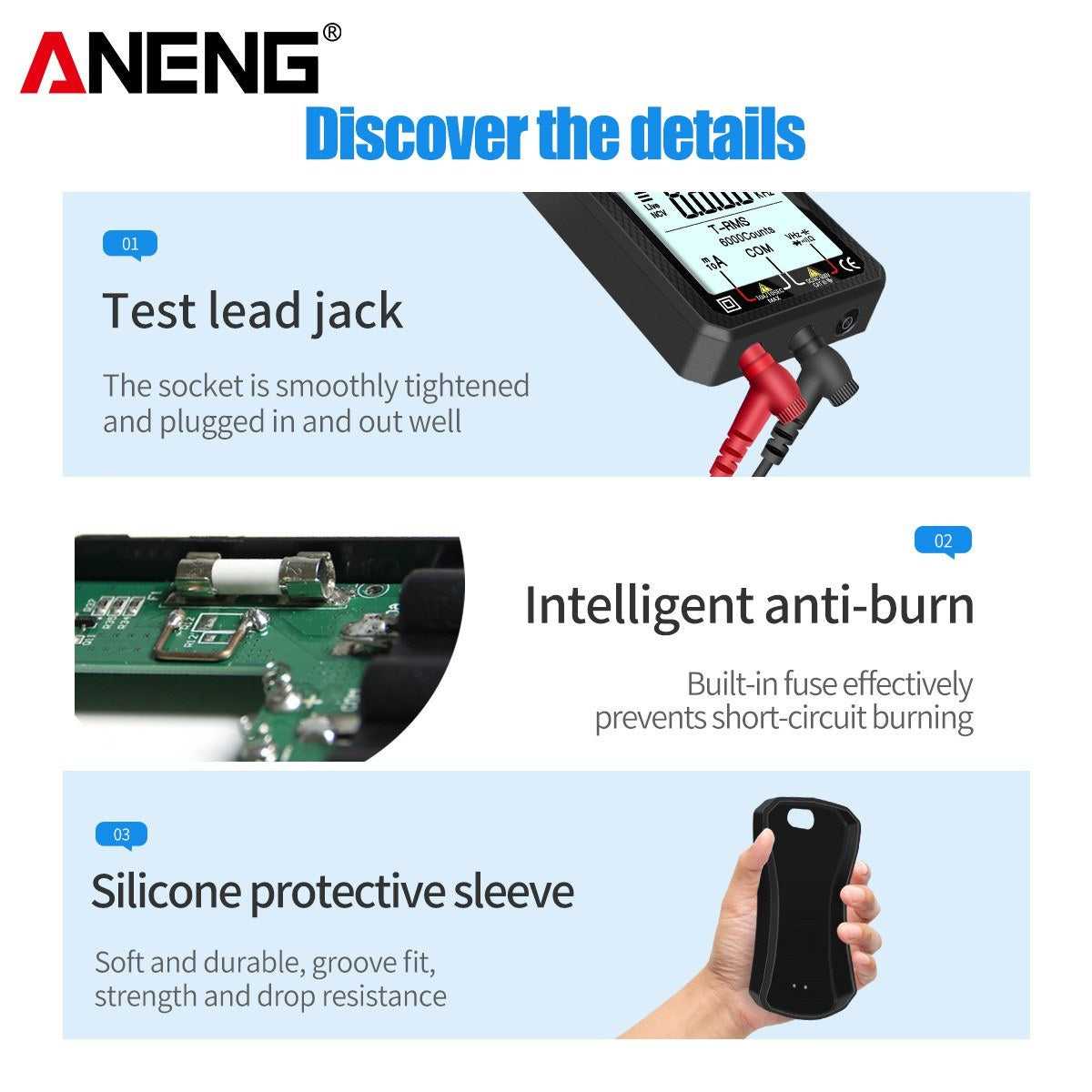 Ultraportable ANENG Digital Multimeter - 4.7 LCD, True-RMS, Auto-Ranging, AC/DC, Amp/Volt/Ohm, Capacitance, Continuity, Temperature, Frequency, Diode & NCV Tester for Electronics & HVAC