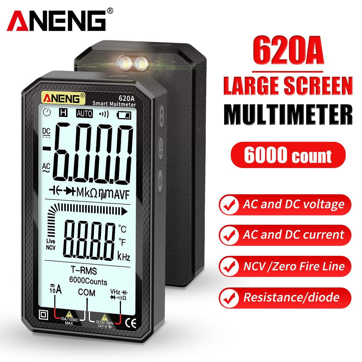Ultraportable ANENG Digital Multimeter - 4.7 LCD, True-RMS, Auto-Ranging, AC/DC, Amp/Volt/Ohm, Capacitance, Continuity, Temperature, Frequency, Diode & NCV Tester for Electronics & HVAC