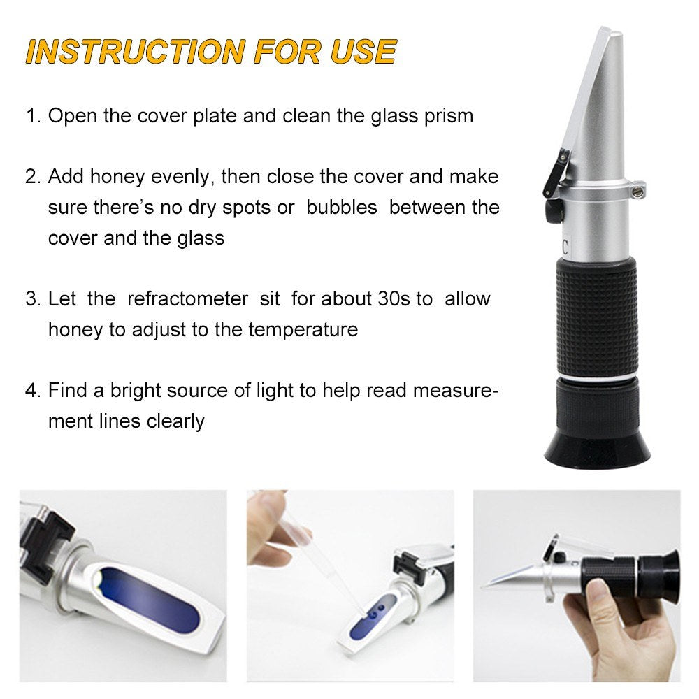 KKmoon 3-in-1 Handheld Honey Refractometer with ATC for Moisture, Brix & Baume in Honey, Maple Syrup & Molasses