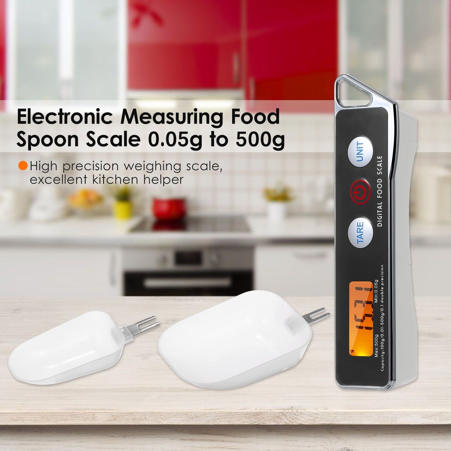 KKmoon Digital Kitchen Spoon Scale with Tare Function, 0.05g-500g Capacity, Supports g/oz/gn/ct/dwt Units