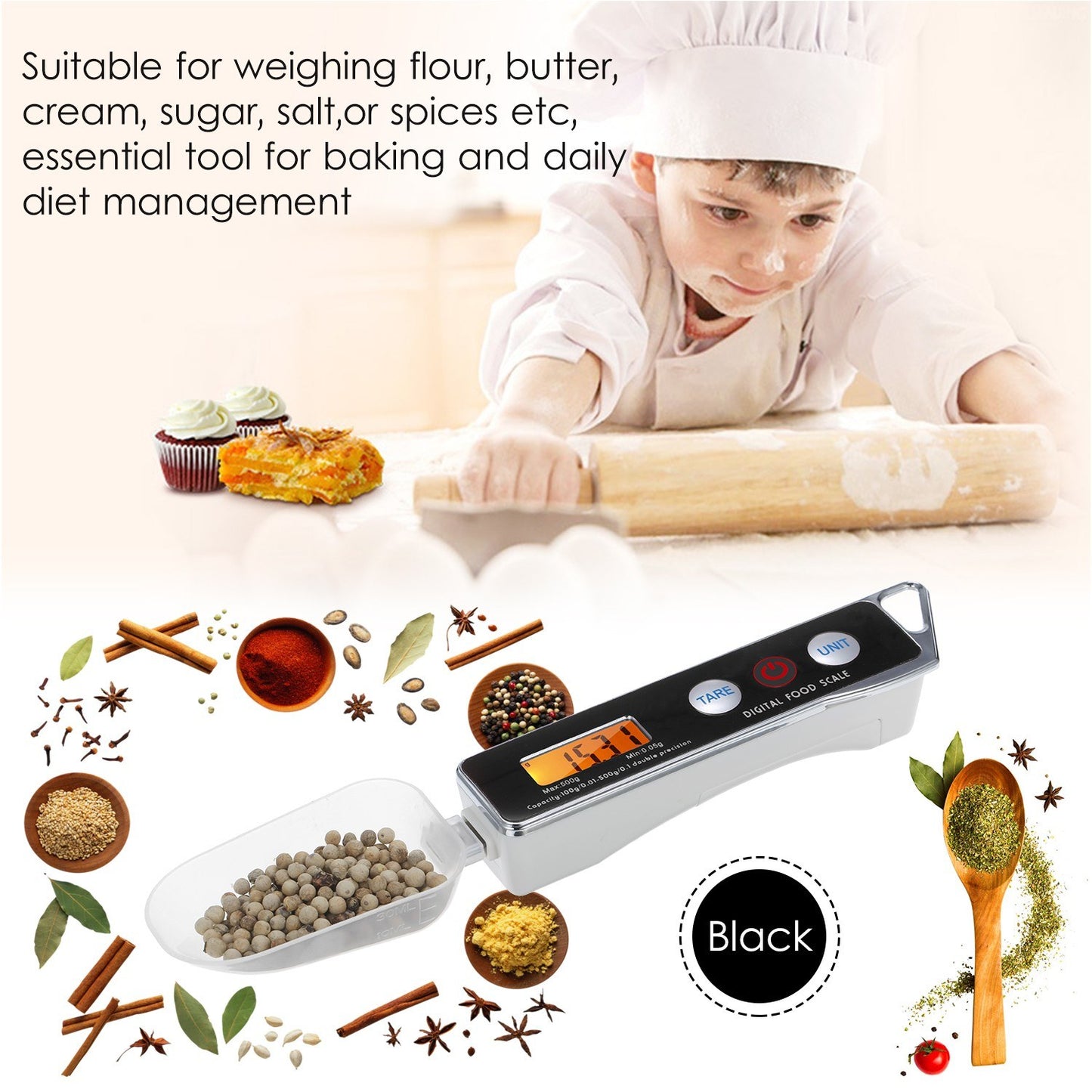 KKmoon Digital Kitchen Spoon Scale with Tare Function, 0.05g-500g Capacity, Supports g/oz/gn/ct/dwt Units