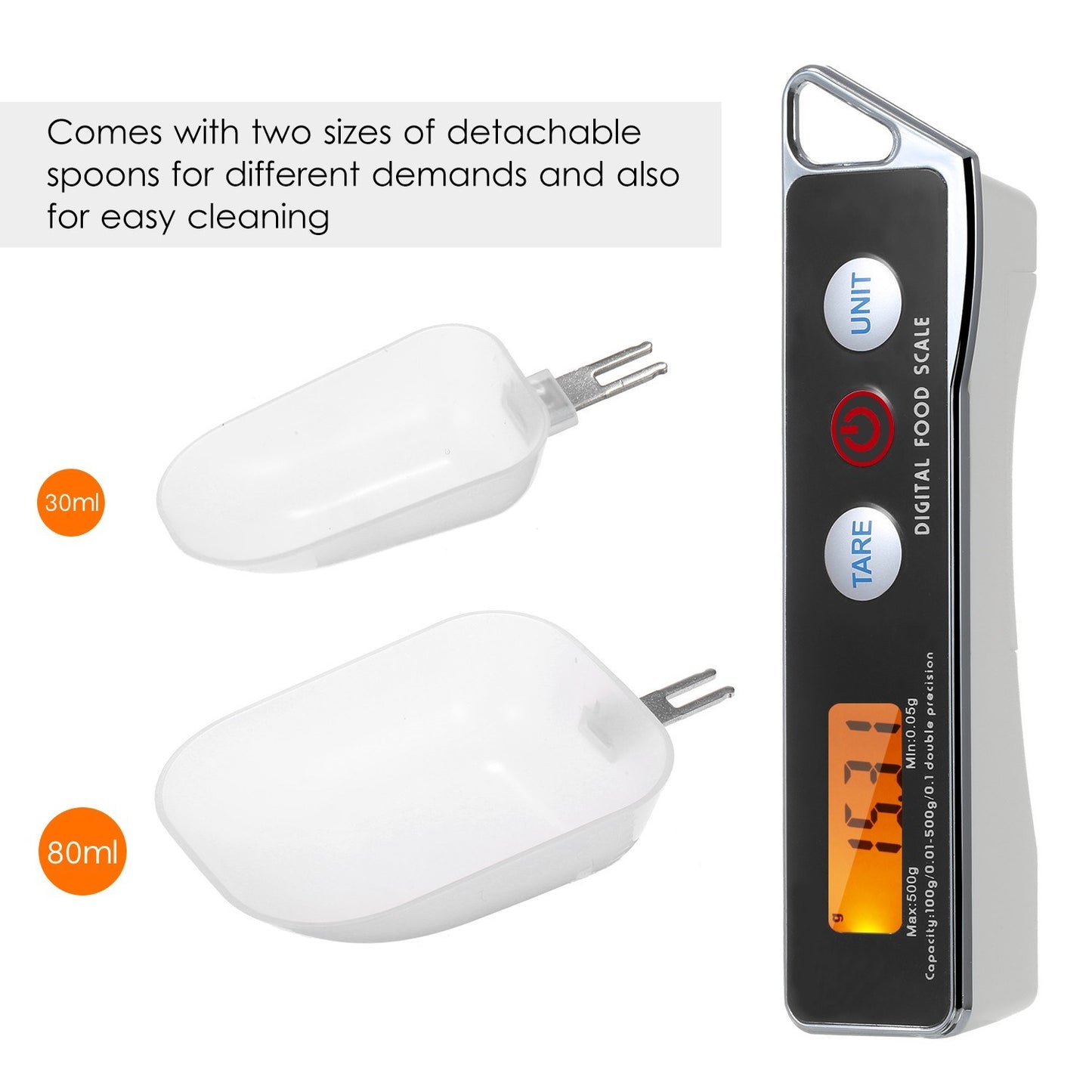 KKmoon Digital Kitchen Spoon Scale with Tare Function, 0.05g-500g Capacity, Supports g/oz/gn/ct/dwt Units