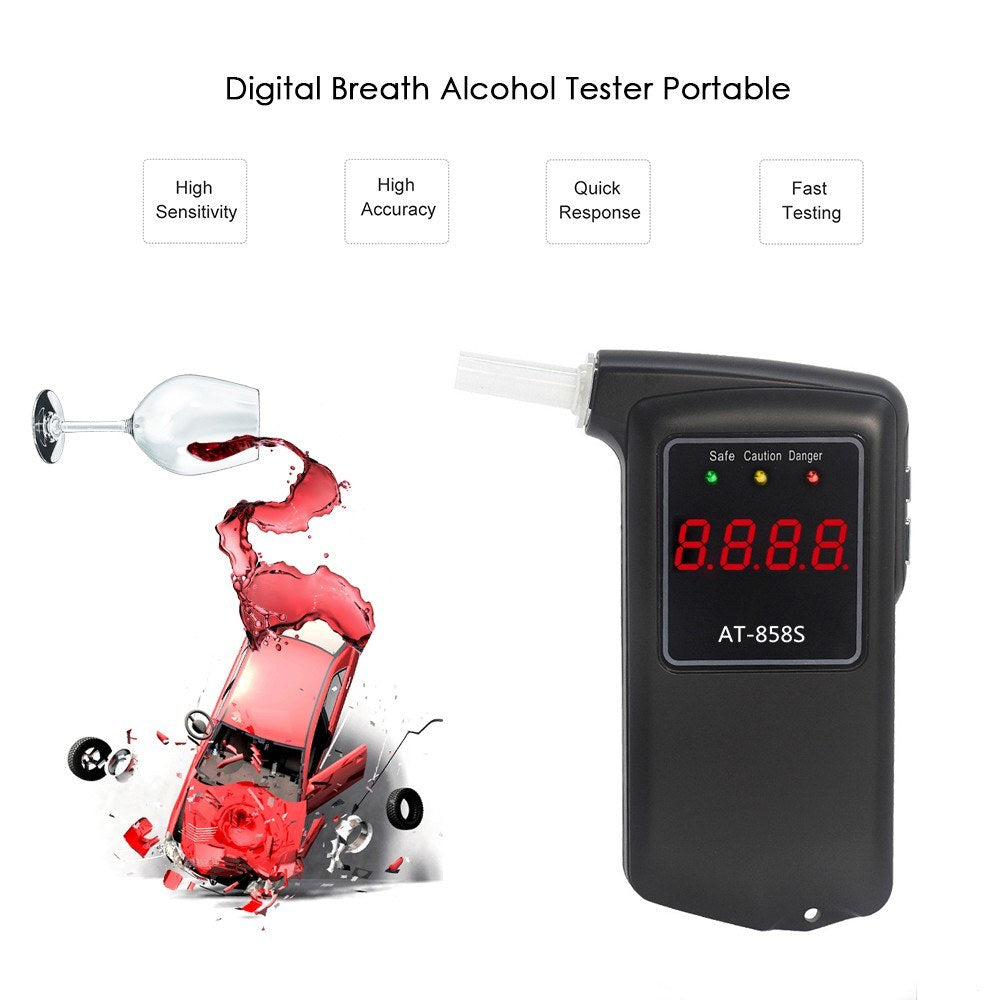 Portable Digital Breathalyzer Alcohol Tester with 10 Mouthpieces - Model AT-858