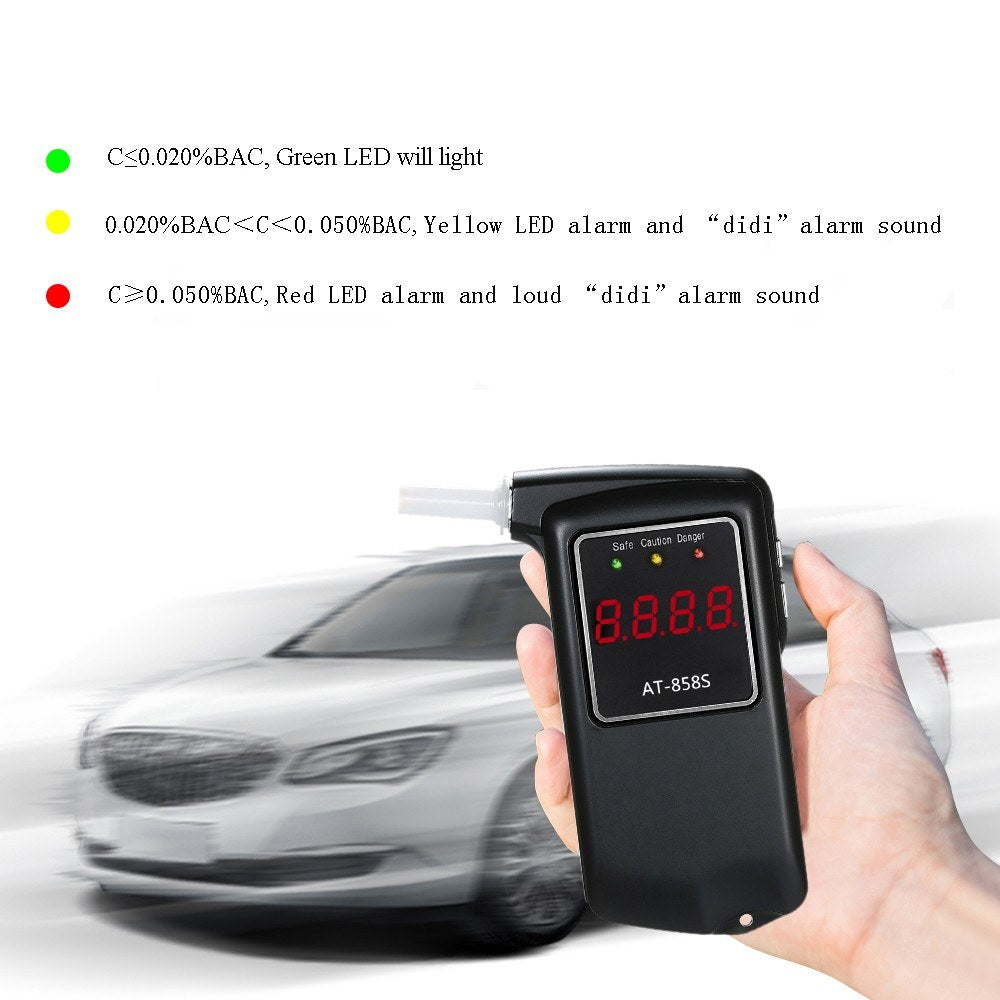 Portable Digital Breathalyzer Alcohol Tester with 10 Mouthpieces - Model AT-858