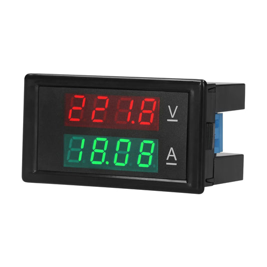 Dual Display Digital Voltmeter Ammeter - Voltage & Current Tester with Red & Green LCD