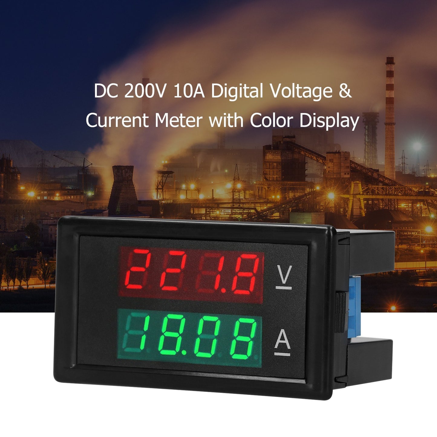 Dual Display Digital Voltmeter Ammeter - Voltage & Current Tester with Red & Green LCD