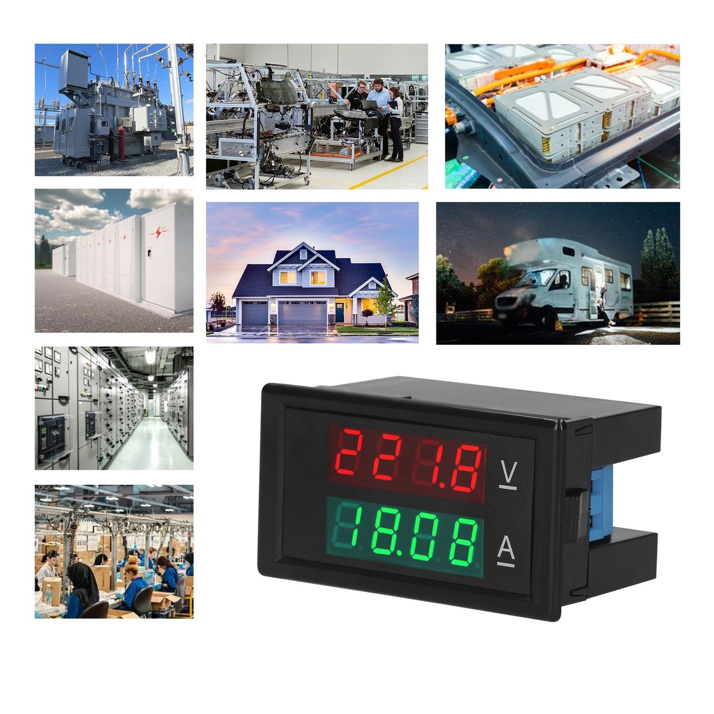 Dual Display Digital Voltmeter Ammeter - Voltage & Current Tester with Red & Green LCD