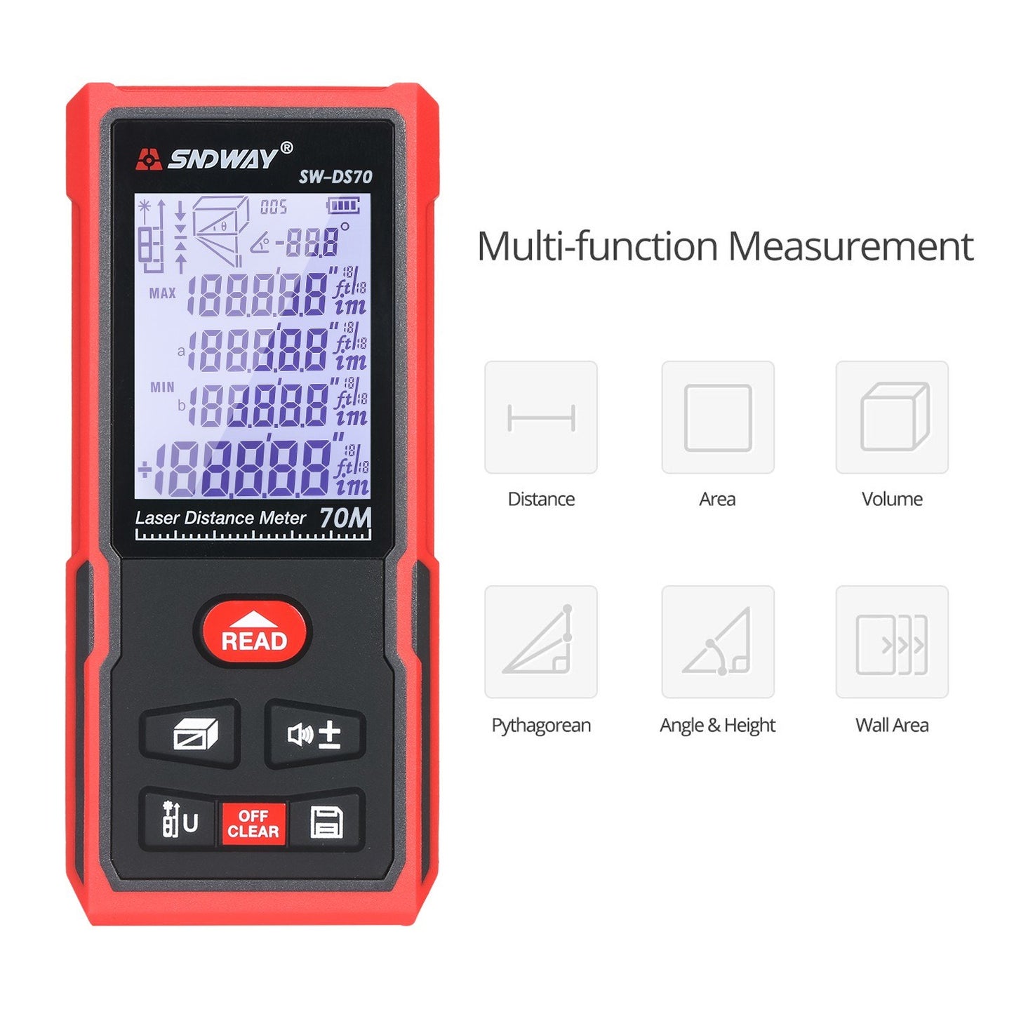 Portable SNDWAY 70M Laser Distance Meter - High Precision Digital Rangefinder & Infrared Ruler