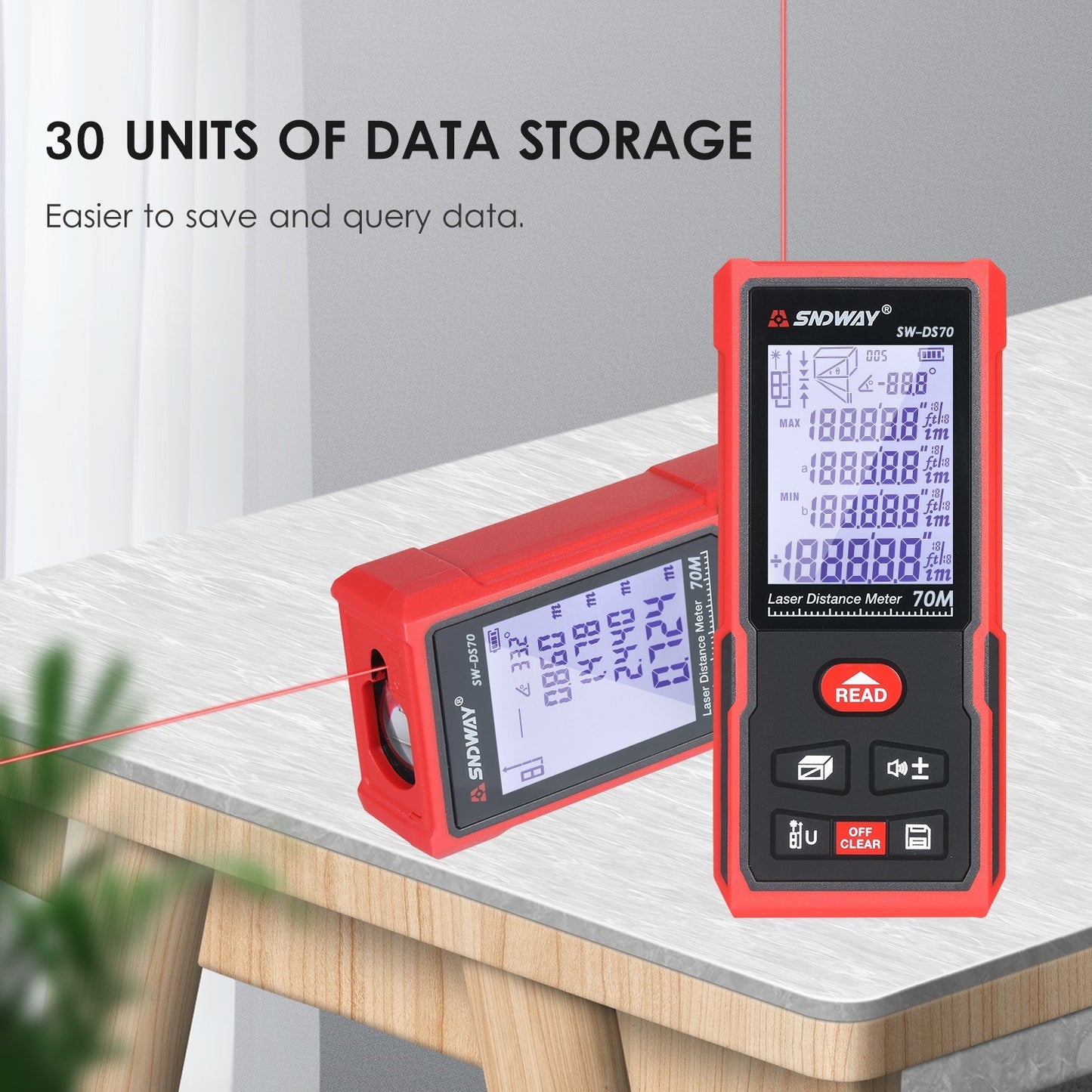 Portable SNDWAY 70M Laser Distance Meter - High Precision Digital Rangefinder & Infrared Ruler