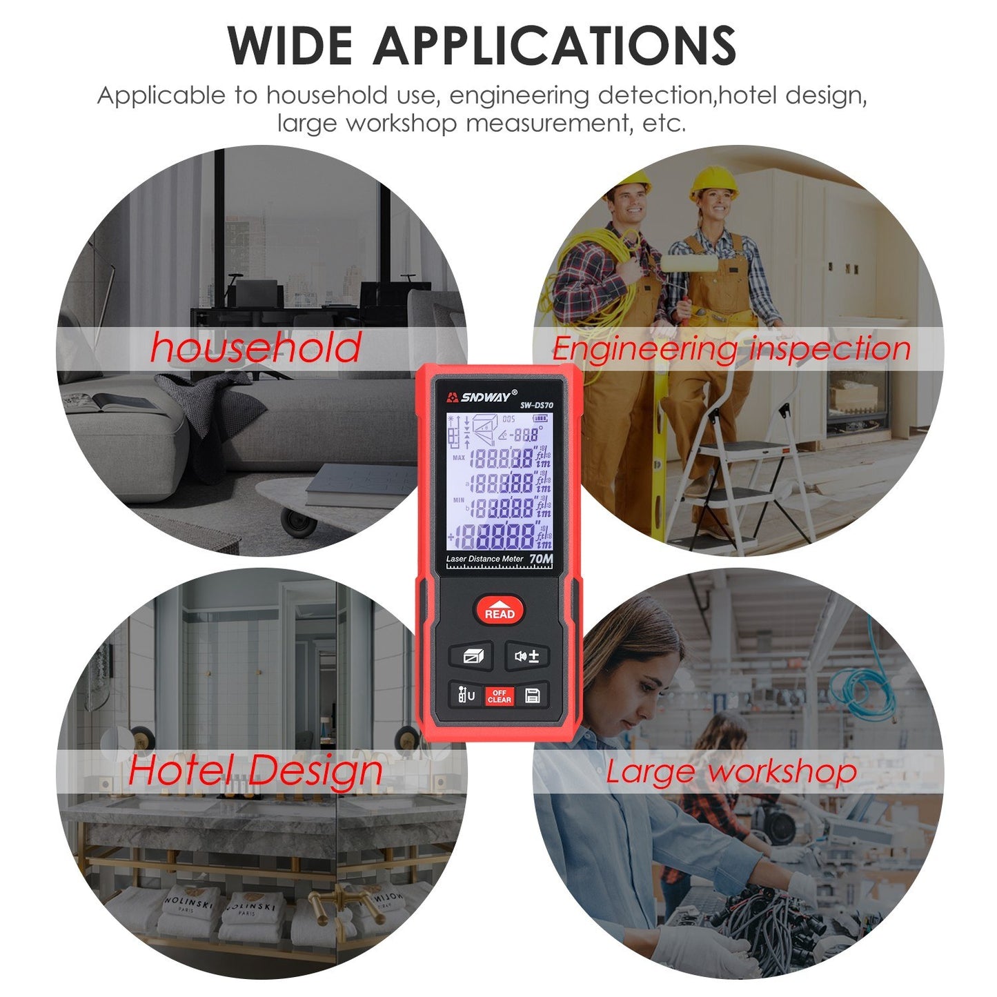 Portable SNDWAY 70M Laser Distance Meter - High Precision Digital Rangefinder & Infrared Ruler