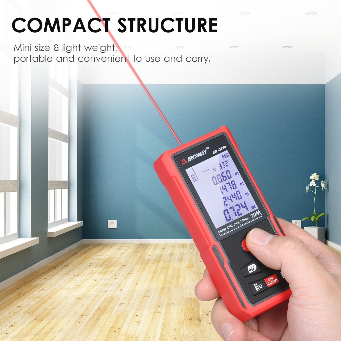Portable SNDWAY 70M Laser Distance Meter - High Precision Digital Rangefinder & Infrared Ruler
