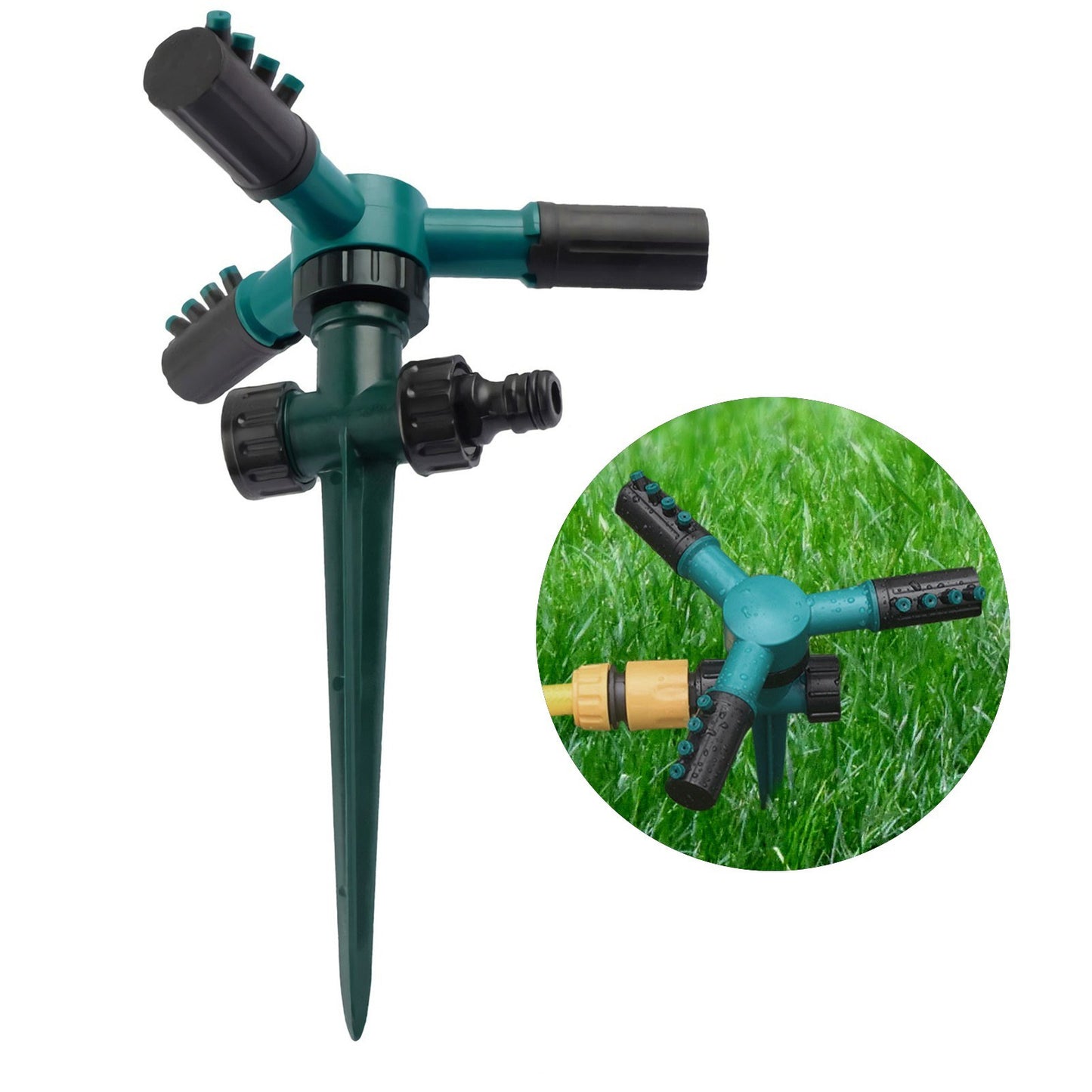 KKmoon 360° Rotating Sprinkler with Adjustable Nozzle and Three-arm Sprayer for Garden Lawn Irrigation
