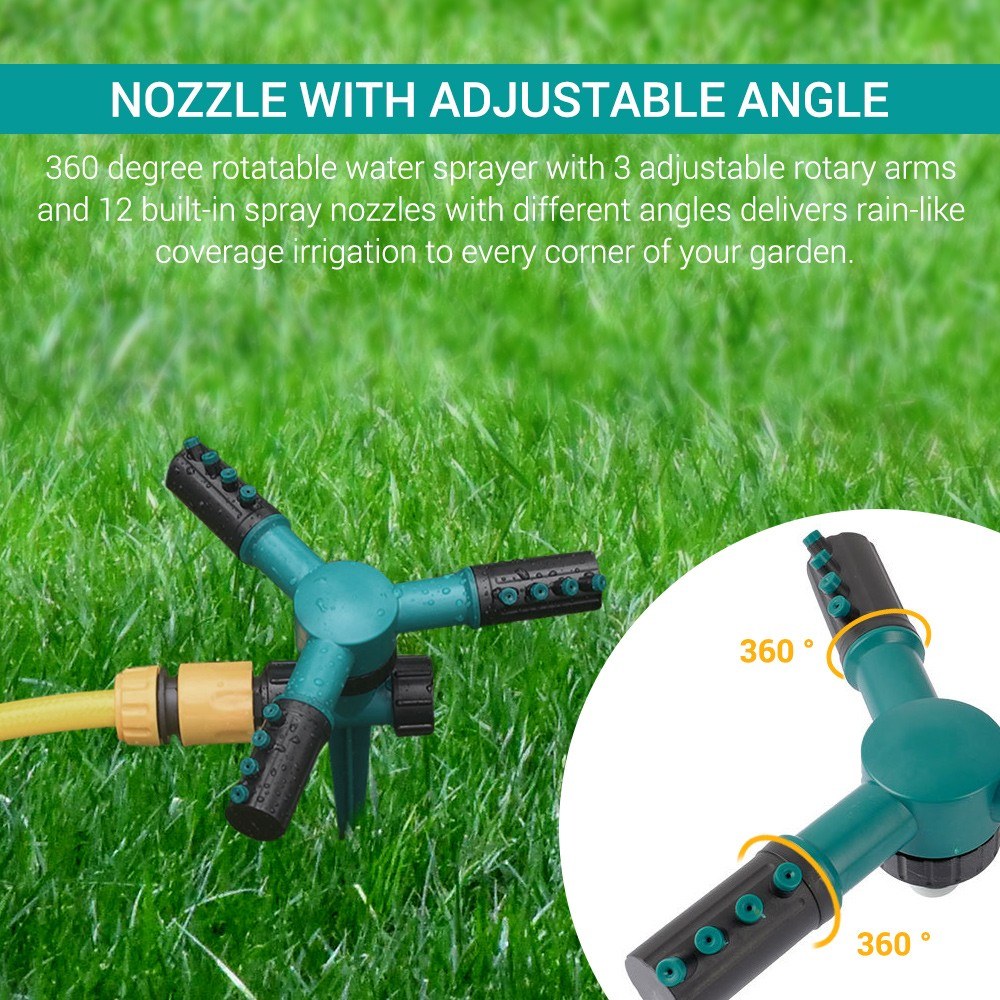 KKmoon 360° Rotating Sprinkler with Adjustable Nozzle and Three-arm Sprayer for Garden Lawn Irrigation