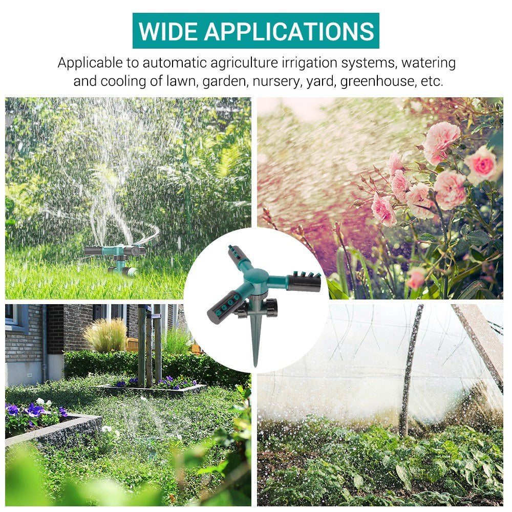 KKmoon 360° Rotating Sprinkler with Adjustable Nozzle and Three-arm Sprayer for Garden Lawn Irrigation