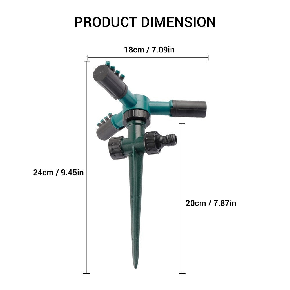 KKmoon 360° Rotating Sprinkler with Adjustable Nozzle and Three-arm Sprayer for Garden Lawn Irrigation