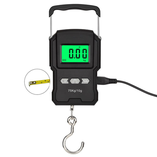 WeiHeng A27L/A27L-B Rechargeable Hook Scale 75kg/10g with LCD, Tape Measure, High Precision, Backlit, 5 Unit Options