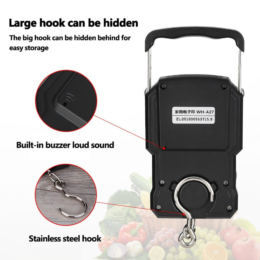 WeiHeng A27L/A27L-B Rechargeable Hook Scale 75kg/10g with LCD, Tape Measure, High Precision, Backlit, 5 Unit Options