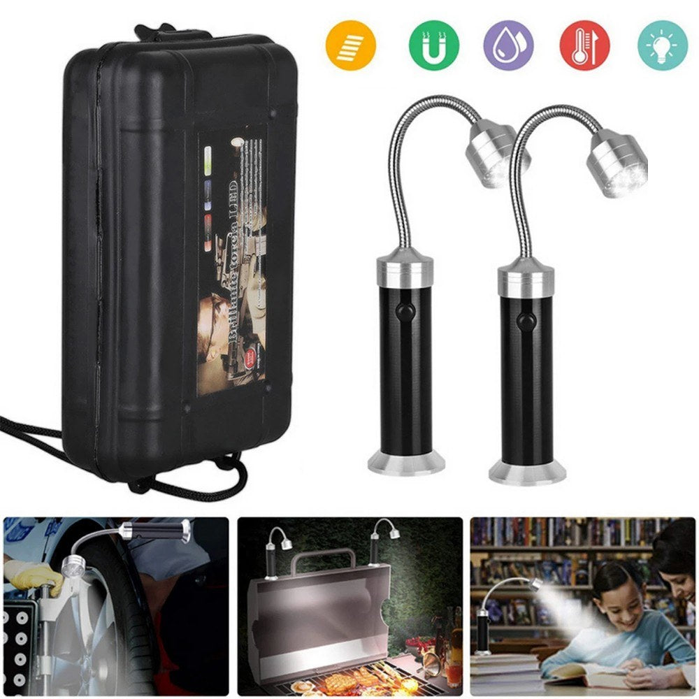KKmoon Magnetic BBQ Grill Lights, 9 LED Flexible Barbecue Lamps, Set of 2, Outdoor, Camping, Household, Portable Flashlight with Bendy Hose and Plastic Case, Black