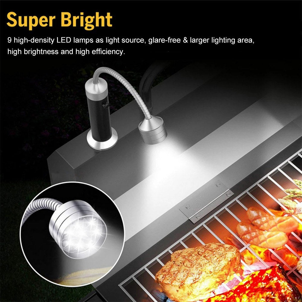 KKmoon Magnetic BBQ Grill Lights, 9 LED Flexible Barbecue Lamps, Set of 2, Outdoor, Camping, Household, Portable Flashlight with Bendy Hose and Plastic Case, Black
