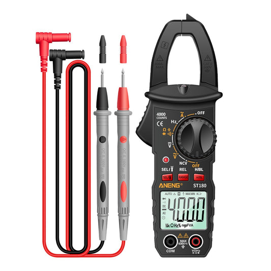 ANENG ST180 Digital Clamp Multimeter: 4000 Counts, AC/DC Voltage/Current, NCV, Temperature -30~1000℃, Resistance, Capacitance, Frequency, Diode Tester