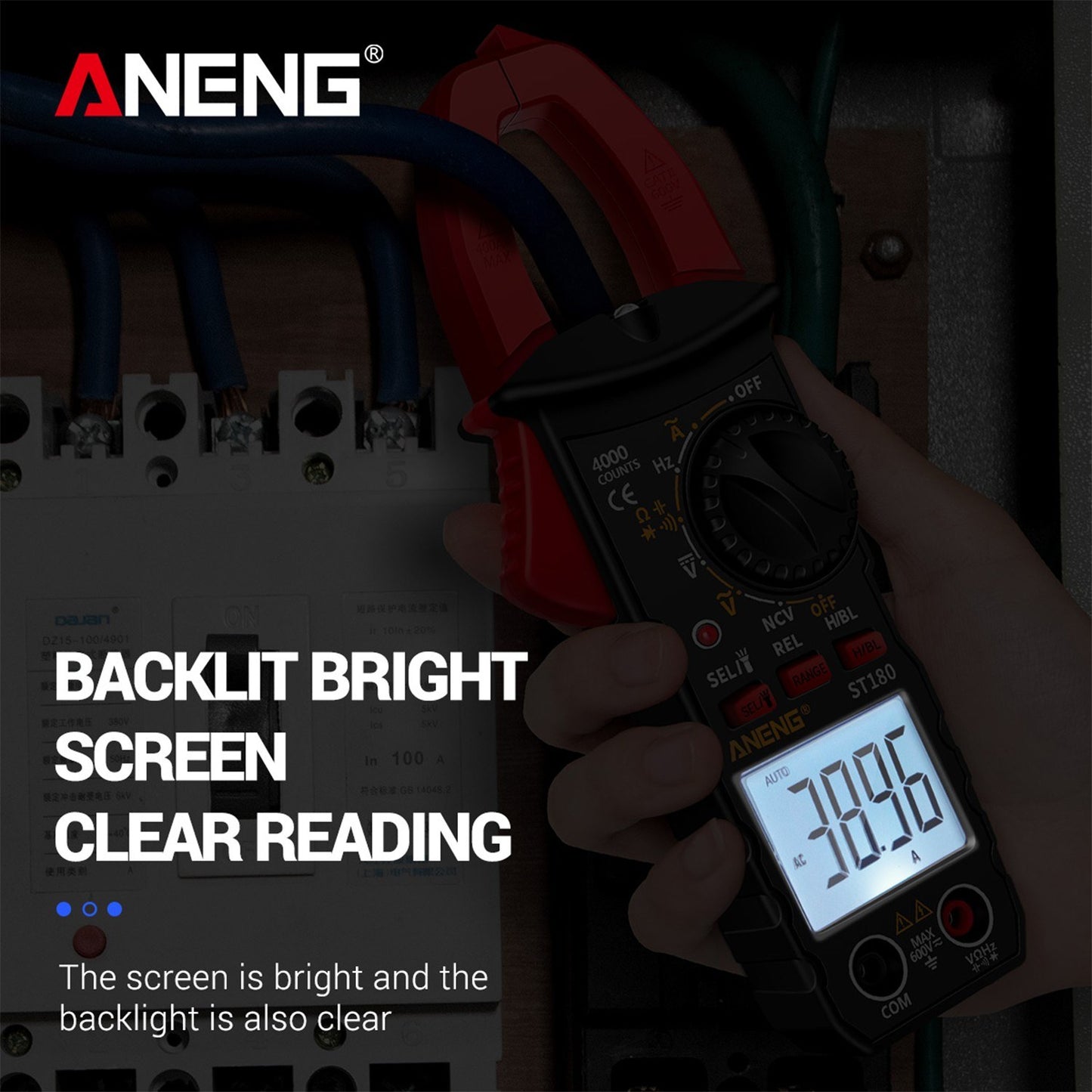 ANENG ST180 Digital Clamp Multimeter: 4000 Counts, AC/DC Voltage/Current, NCV, Temperature -30~1000℃, Resistance, Capacitance, Frequency, Diode Tester