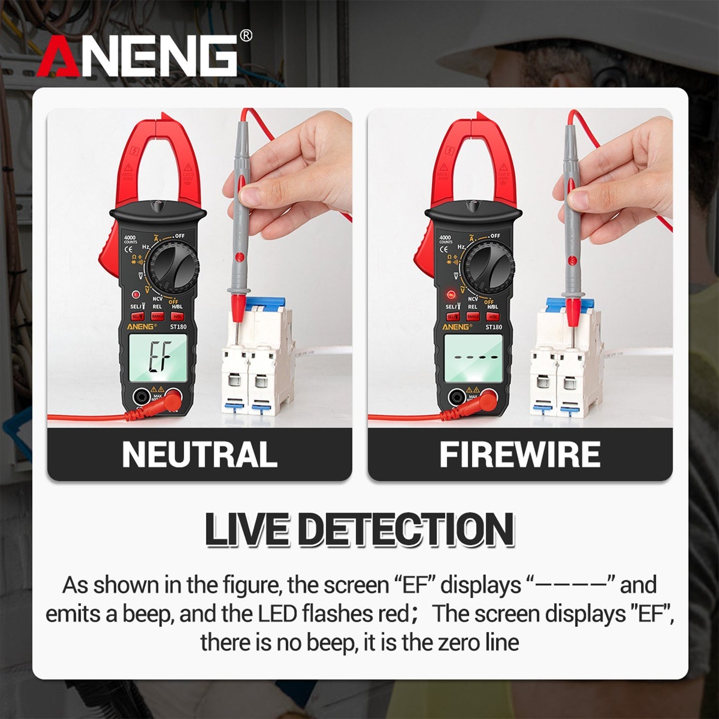 ANENG ST180 Digital Clamp Multimeter: 4000 Counts, AC/DC Voltage/Current, NCV, Temperature -30~1000℃, Resistance, Capacitance, Frequency, Diode Tester