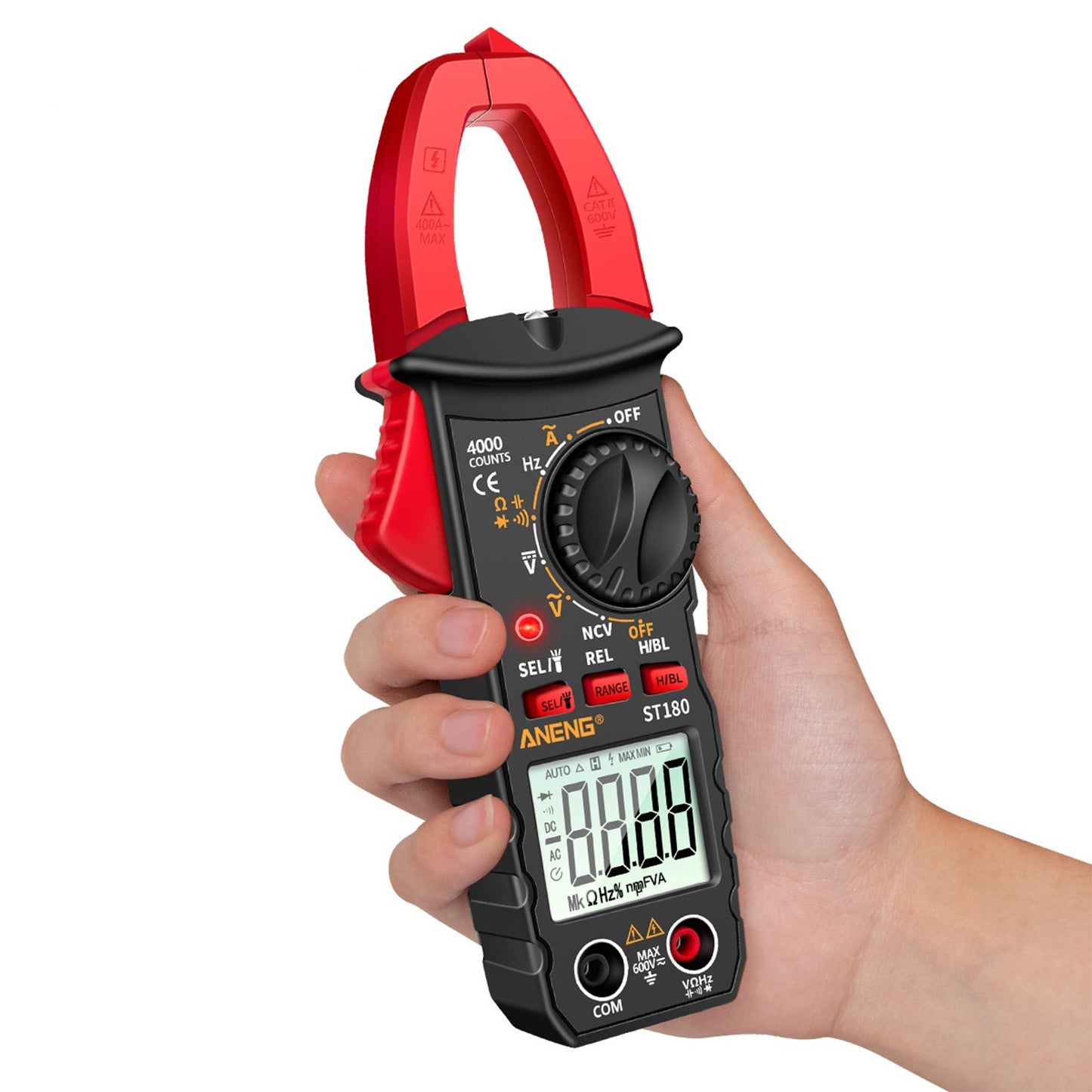 ANENG ST180 Digital Clamp Multimeter: 4000 Counts, AC/DC Voltage/Current, NCV, Temperature -30~1000℃, Resistance, Capacitance, Frequency, Diode Tester