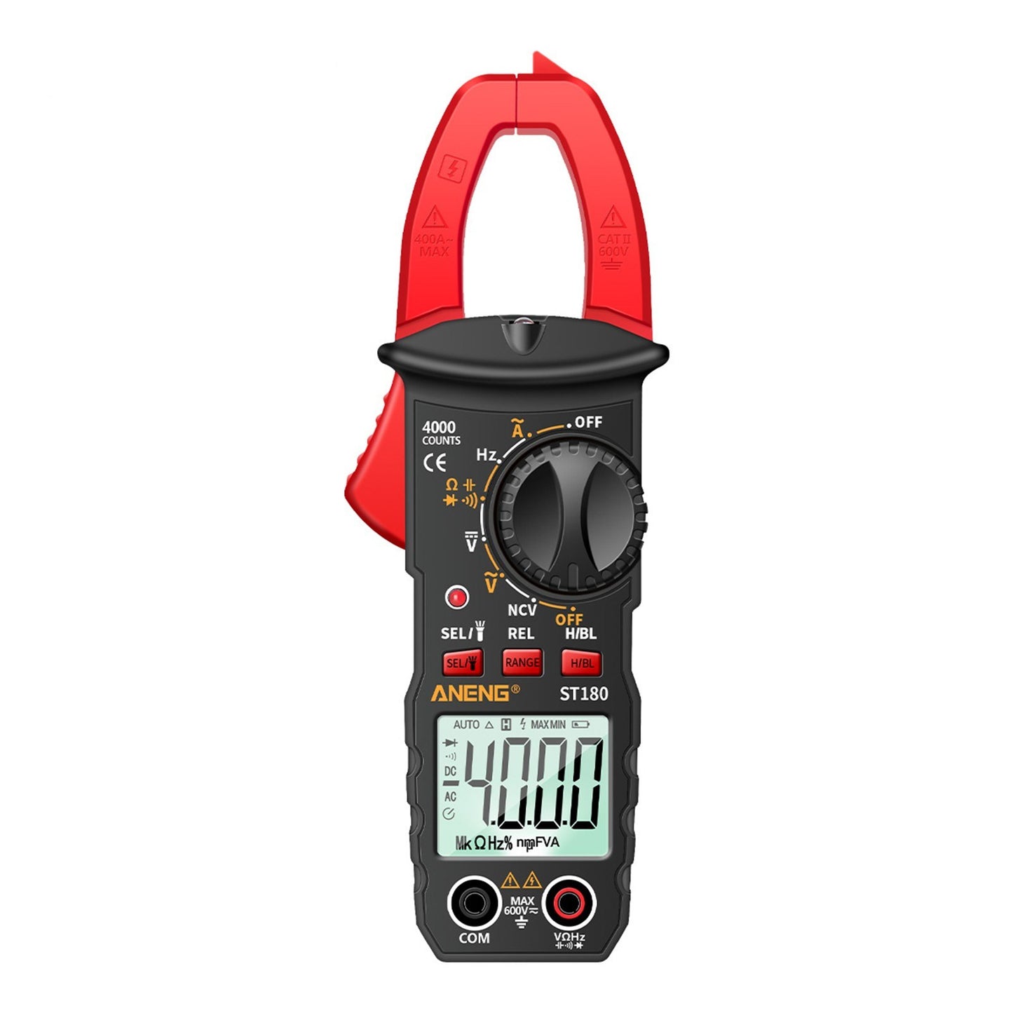 ANENG ST180 Digital Clamp Multimeter: 4000 Counts, AC/DC Voltage/Current, NCV, Temperature -30~1000℃, Resistance, Capacitance, Frequency, Diode Tester