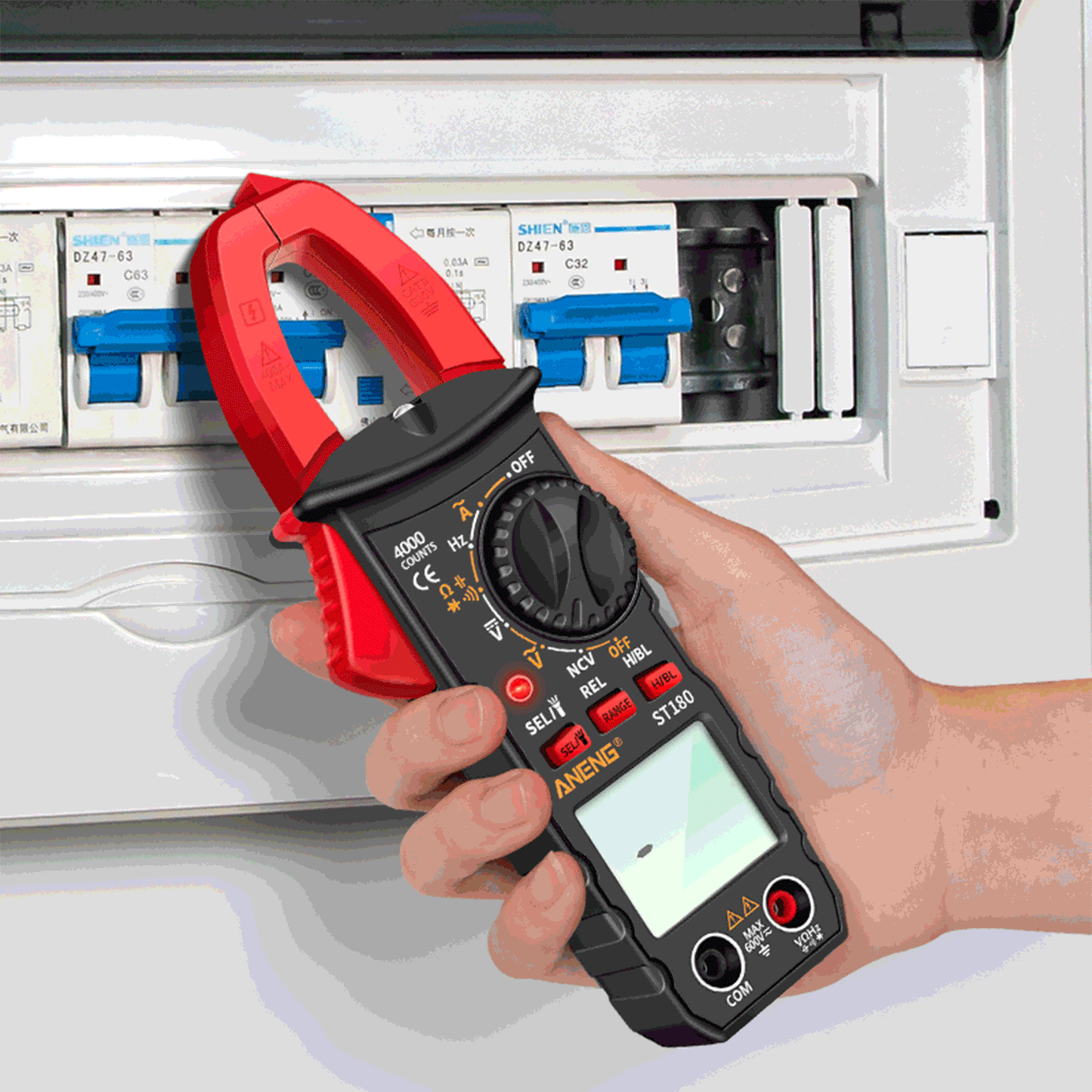 ANENG ST180 Digital Clamp Multimeter: 4000 Counts, AC/DC Voltage/Current, NCV, Temperature -30~1000℃, Resistance, Capacitance, Frequency, Diode Tester