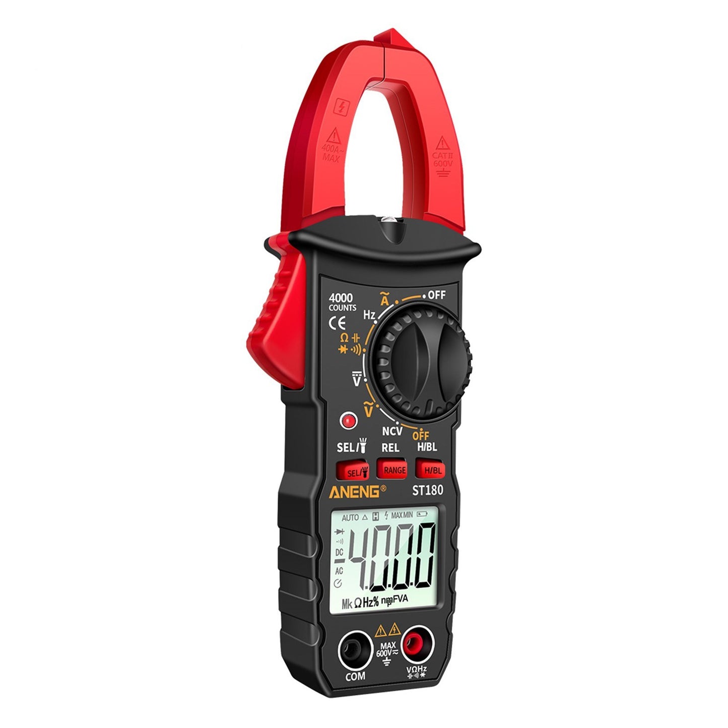 ANENG ST180 Digital Clamp Multimeter: 4000 Counts, AC/DC Voltage/Current, NCV, Temperature -30~1000℃, Resistance, Capacitance, Frequency, Diode Tester